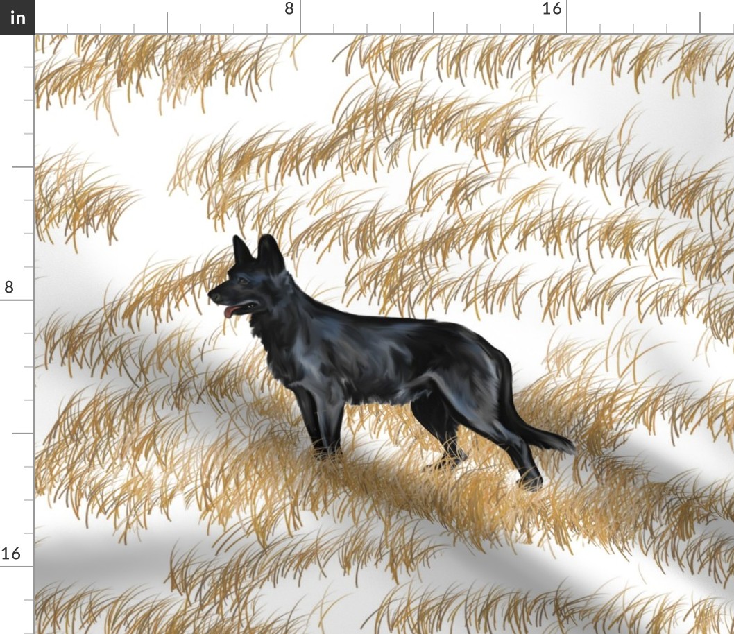 Black German Shepherd Dog on Frostbitten Grass for Pillow