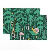 Moonlit Forest - Friendly Snail and Moon - Magical Forest - Forest Biome - Forest Green - Large - Organic Texture Dots