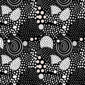 Monochrome Polka Dots and Swirls Seamless Pattern 