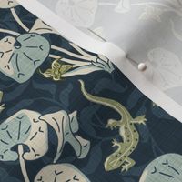 Wild Ginger and Salamanders - Small - Linen Texture, green, blue