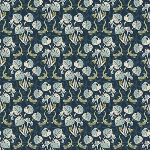 Wild Ginger and Salamanders - Small - Linen Texture, green, blue