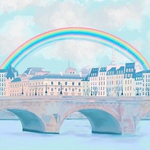 Rainbow over Ile de la Cité in Paris, bright past