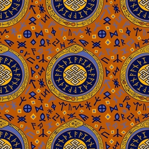 Orobouro with Runes - Rust Navy Blue Yellow - Design 16437751