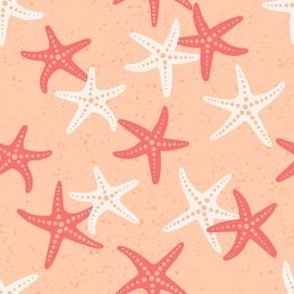 S ✹ Star Fish: Cream and Coral Pink on a Peach Background