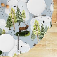 Wildlife Wonder - Watercolor forest  animals and trees on a light blue background