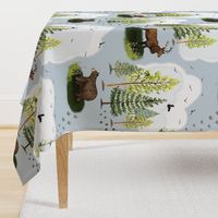 Wildlife Wonder - Watercolor forest  animals and trees on a light blue background