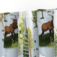 Wildlife Wonder - Watercolor forest  animals and trees on a light blue background