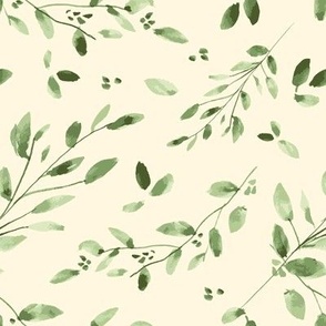 Watercolor greenery leaves on cream beige