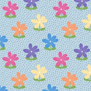 Hand Drawn Multi Color Spring Flowers - Large Scale