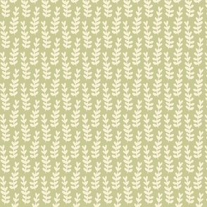 Geometric Cream Colored Leaves on Sage Olive Green Backgrounnd // Small