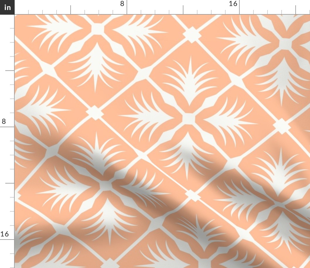Tropical Peach Tile Geometric in Pantone Peach Fuzz and Soft White - Large - Peach Tropical, Tropical Orange, Seventies Kitsch