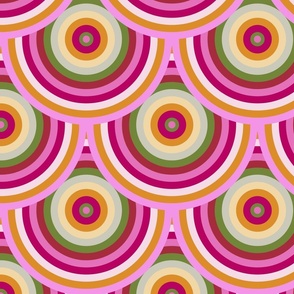 (S) C-001a -Jumbo large scale Mexican circle magic in bright vibrant hot pink, mustard and cream - for wallpaper, table linen, duvet covers andcurtains