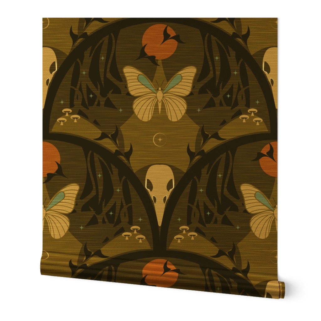 So It Goes / Forest Biome / Gothic / Dark Moody / Skull Butterfly / Halloween / Black Green Orange / Large