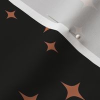 Medium Retro Stars // Terracotta Orange Vintage Starbursts on Black Background