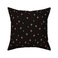 Medium Retro Stars // Terracotta Orange Vintage Starbursts on Black Background