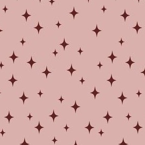 Small Retro Stars // Soft Rose Pink with Burgundy Red Vintage Starbursts