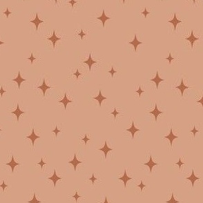 Small Apricot Retro Stars // Peach Background with Orange Vintage Starbursts