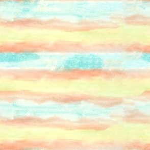 Wavy Watercolor Yellow Orange Turquoise Stripes