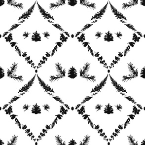 (MEDIUM) Coniferous Minimalist Damask in Charcoal Black on white