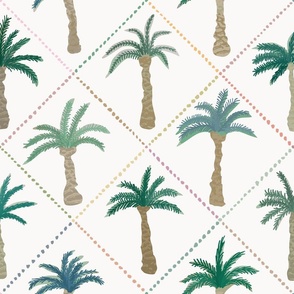 LARGE - Tropical forest with diamond border - multi-color on off white