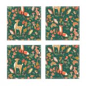 WOODLAND ANIMALS IN AUTUMNAL FOREST GREEN 24 IN