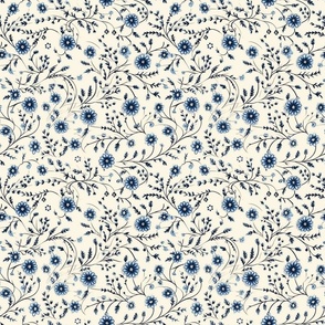 Classic Blue Floral Vines Seamless Pattern