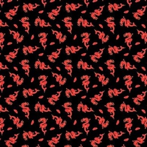 Chinese new year theme - year of the dragon with puffy clouds tossed red gold on black XS
