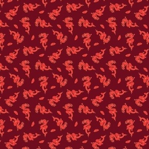 Chinese new year theme - year of the dragon with puffy clouds tossed red gold on burgundy XS