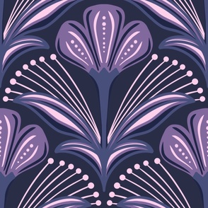  Art Deco Scalloped Flowers Purple Dark Large
