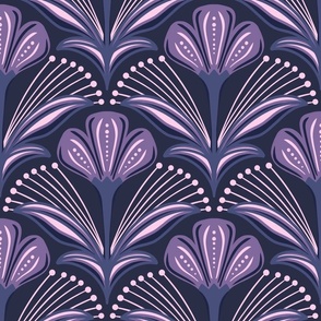  Art Deco Scalloped Flowers Purple Dark Medium 