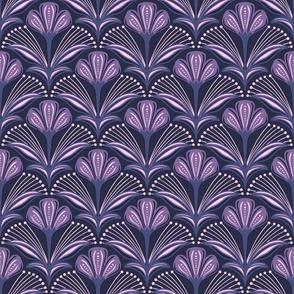  Art Deco Scalloped Flowers Purple Dark Small 