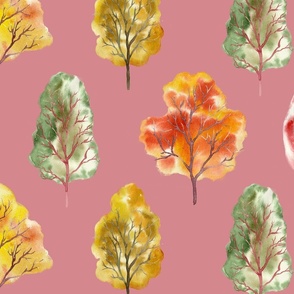 Watercolor Autumn Trees  - Medium Scale