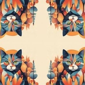 Cat Pattern in Various Colors | Cat Art | Color Art | Beige Background