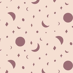 Folk style moons and stars night sky in light peach