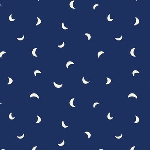 Small scale folk art moon scatter print in navy blue