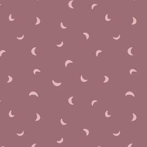 Small scale folk art moon scatter print in rose brown