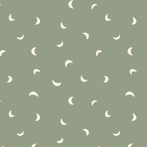 Small scale folk art moon scatter print in sage green