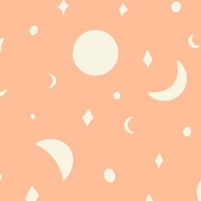 Folk style moons and stars night sky in peach fuzz