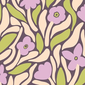 Bold modern flowers with abstract leaf shapes in light purple and green - Extra large scale