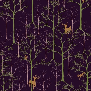 Rustic woods with hidden forest animals in green and pink_B24007R01A