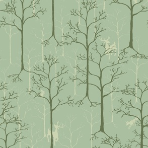 Rustic woods with hidden forest animals Sage Green and Cream (Large)_B24007R02A
