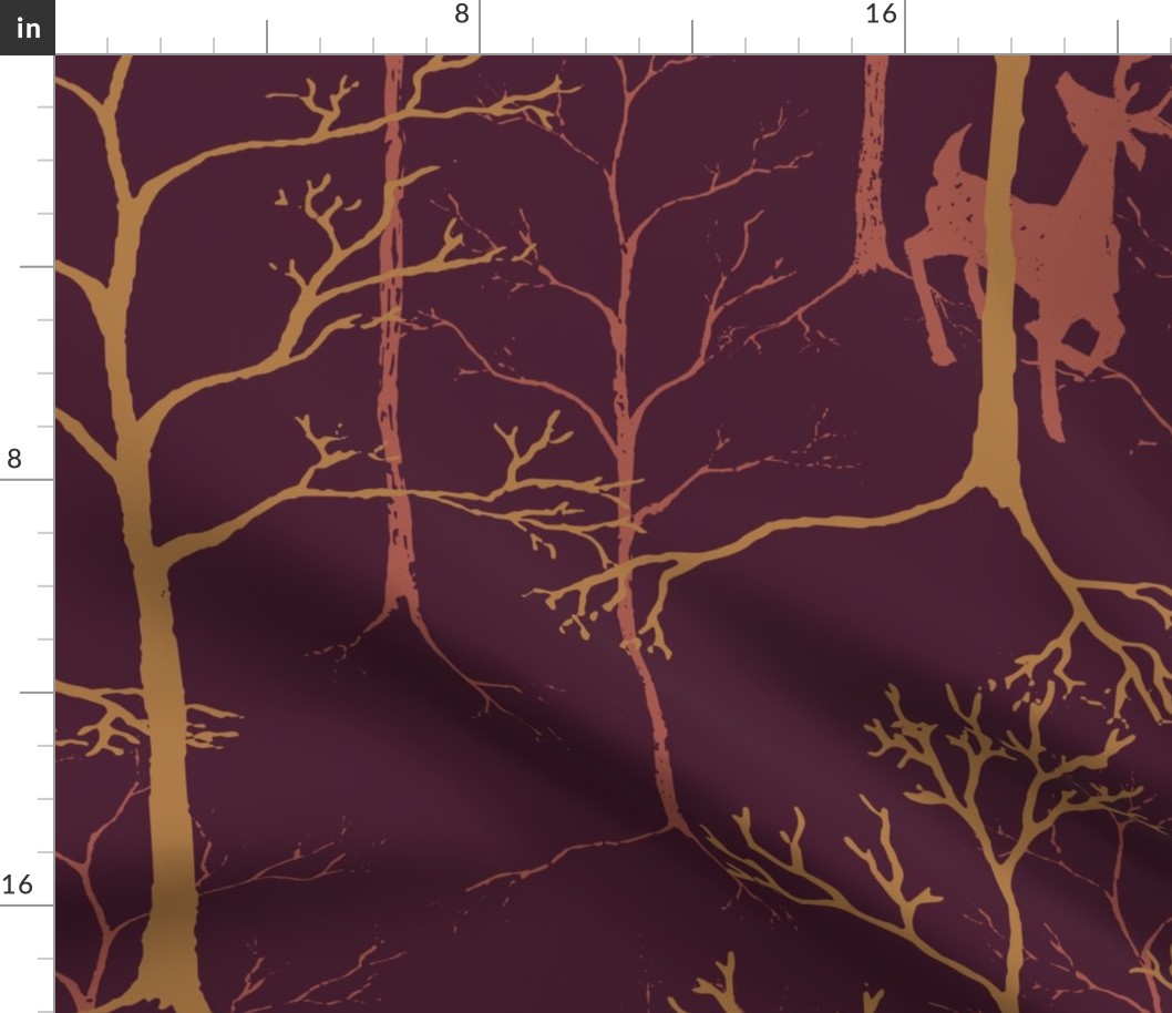 Rustic woods with hidden forest animals in plum, russet, and ochre (Large)_B24007R03A