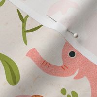 Little elephants with flowers (larger) -  baby elephants having fun amongst the flowers for this sweet vintage style childrens nursery design.