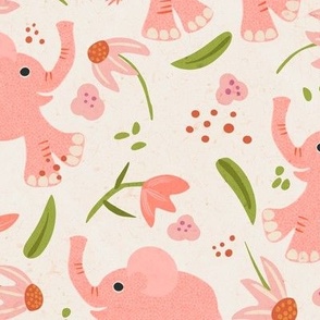 Little elephants with flowers (larger) -  baby elephants having fun amongst the flowers for this sweet vintage style childrens nursery design.