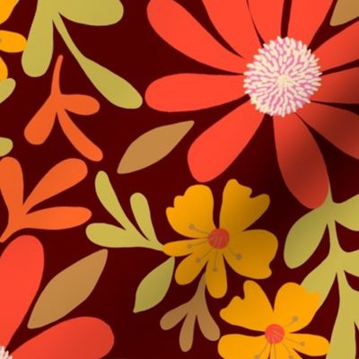 Retro Floral Dark background.