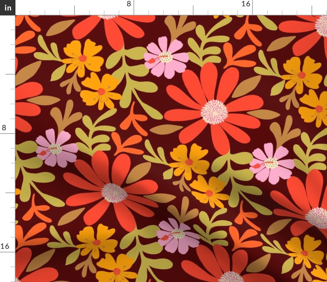 Retro Floral Dark background.