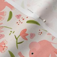 Little elephants with flowers (smaller) -  baby elephants having fun amongst the flowers for this sweet vintage style childrens nursery design.