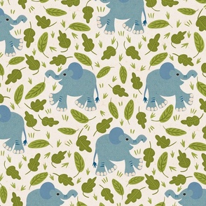 Little elephants with leaves  (larger ) -  baby elephants having fun amongst leaves for this sweet vintage style childrens nursery design.