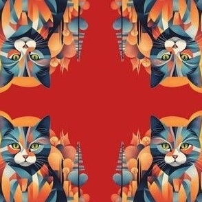 Cat Pattern in Various Colors | Cat Art | Color Art | Light Red Background