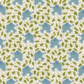 Little elephants with leaves  (smaller ) -  baby elephants having fun amongst leaves for this sweet vintage style childrens nursery design.